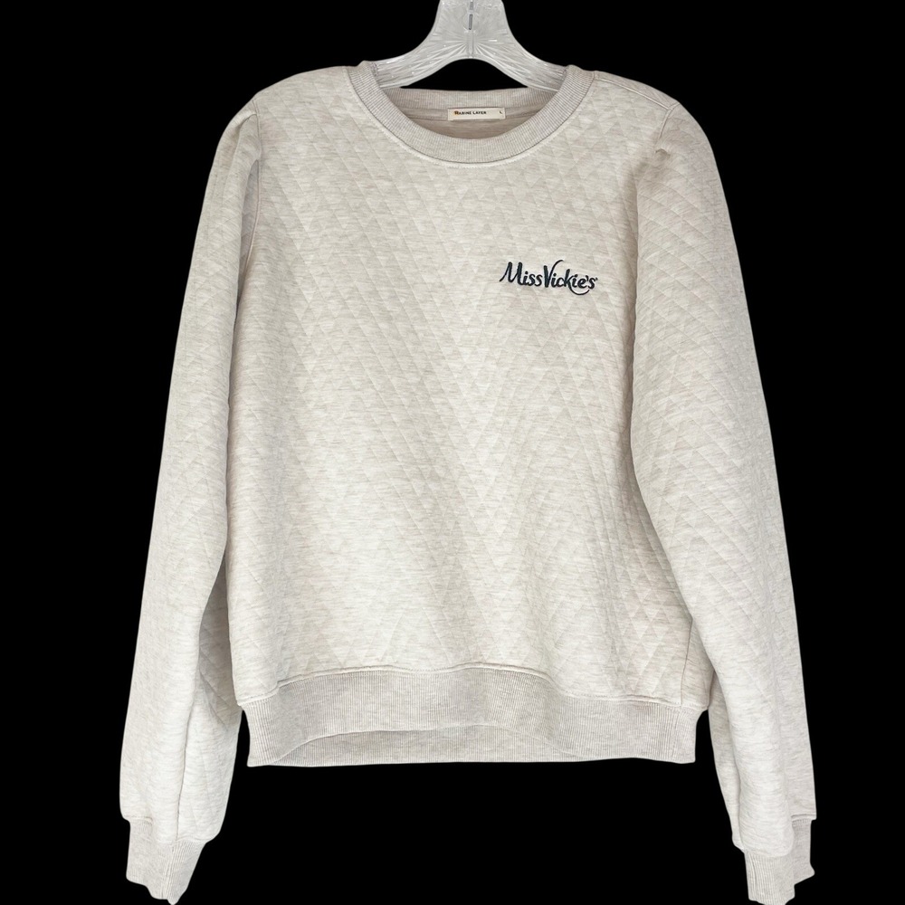 Marine Layer Womens Oat Heather Corbet Quilted Puff Sleeve‎ Crewneck Large LOGO